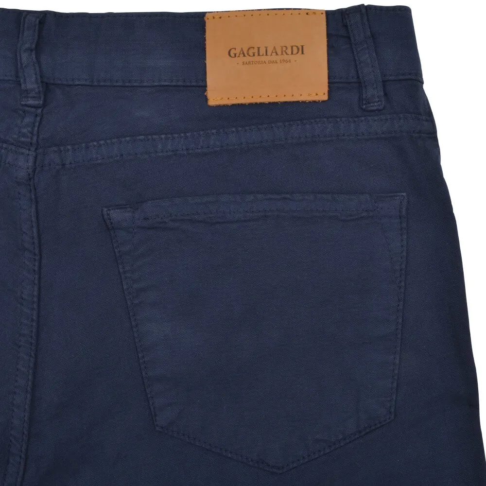 Navy Stretch Cotton Textured Five Pocket Trousers