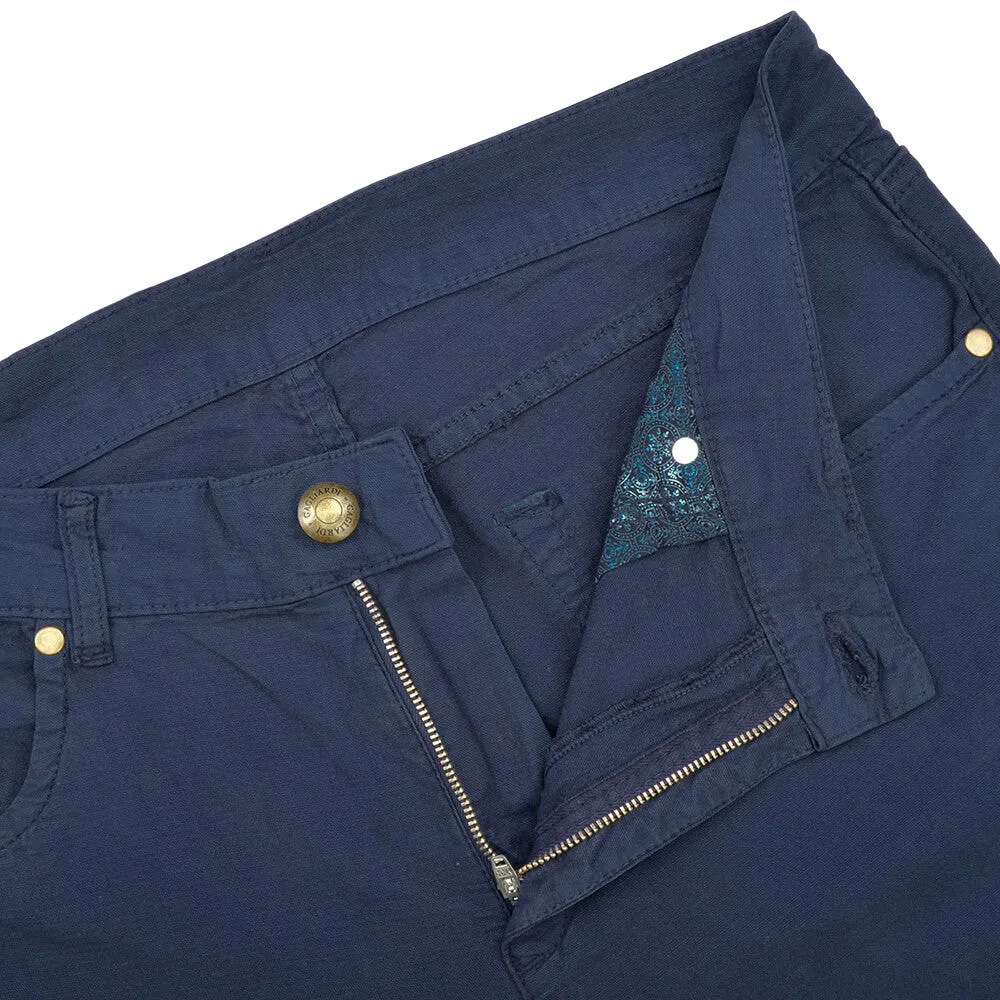 Navy Stretch Cotton Textured Five Pocket Trousers