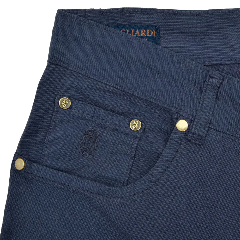 Navy Stretch Cotton Textured Five Pocket Trousers