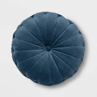 New - 24" Oversize Velvet Round Floor Pillow Blue - Opalhouse