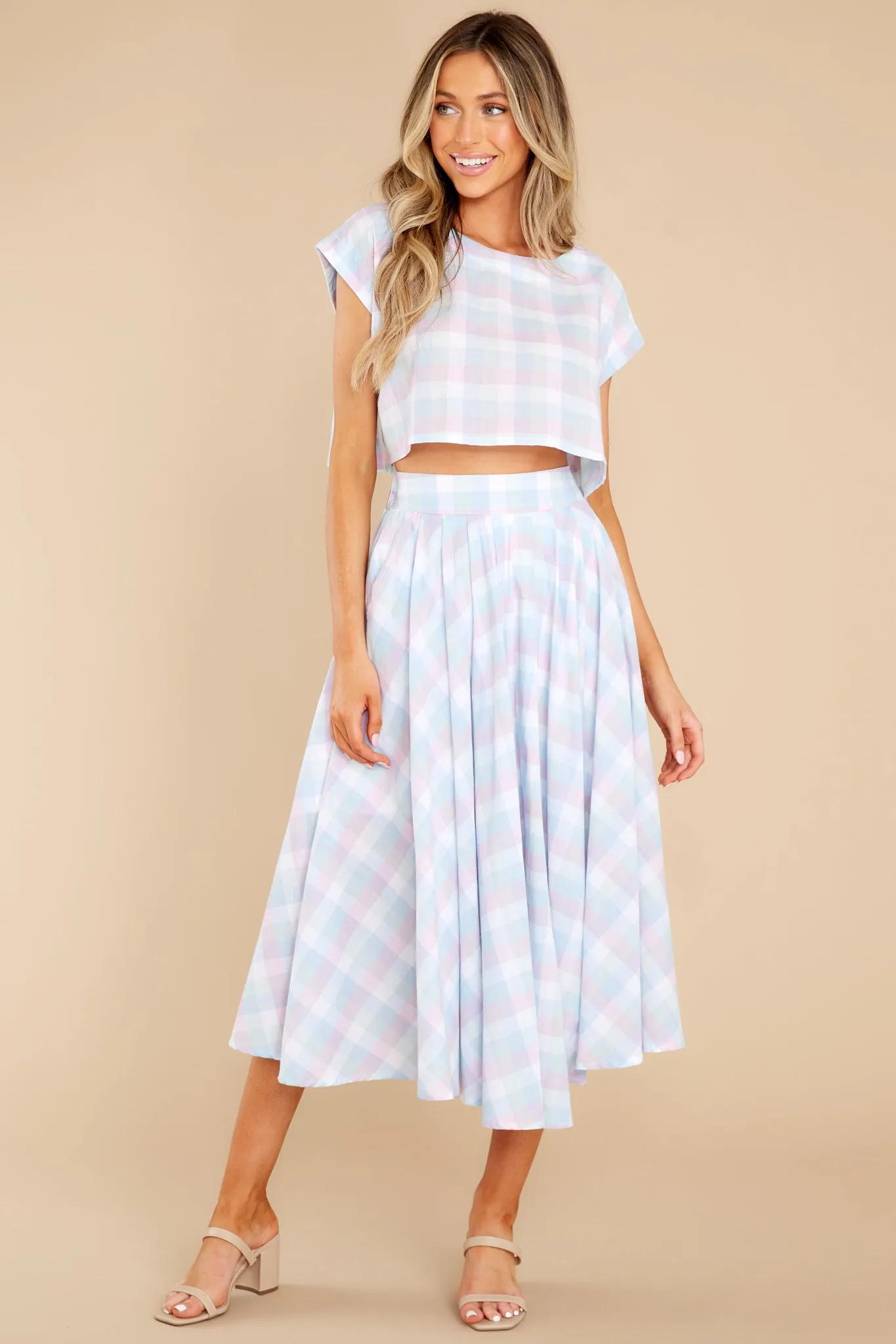 New Blossoms Blue Plaid Two Piece Set