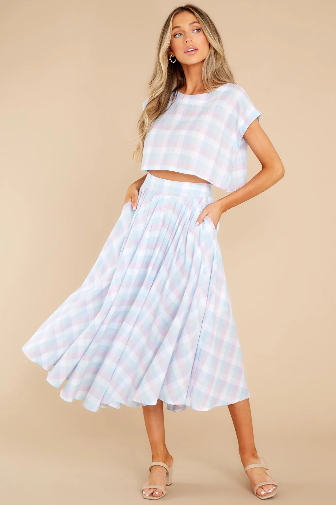 New Blossoms Blue Plaid Two Piece Set