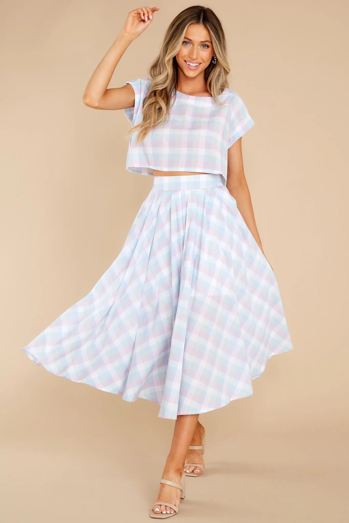 New Blossoms Blue Plaid Two Piece Set