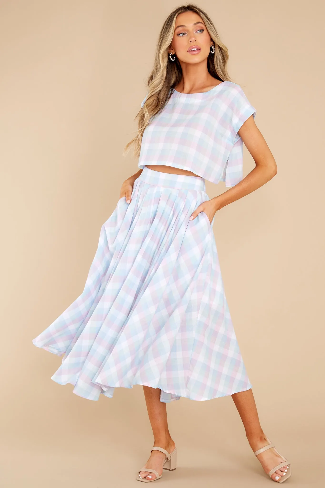 New Blossoms Blue Plaid Two Piece Set