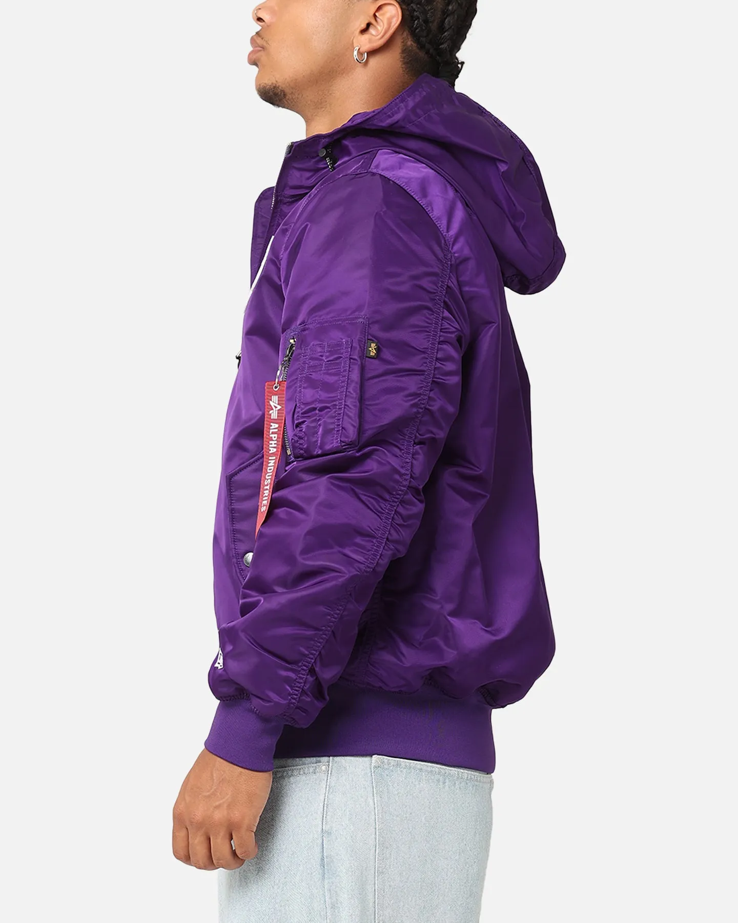 New Era Los Angeles Lakers Alpha Industries L-2B Hooded Bomber Jacket Purple