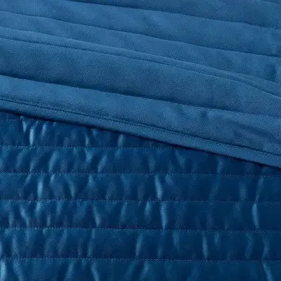 New - Room Essentials Sateen Quilt Satin Soft OEKO-TEX, Dark Blue, Full/Queen