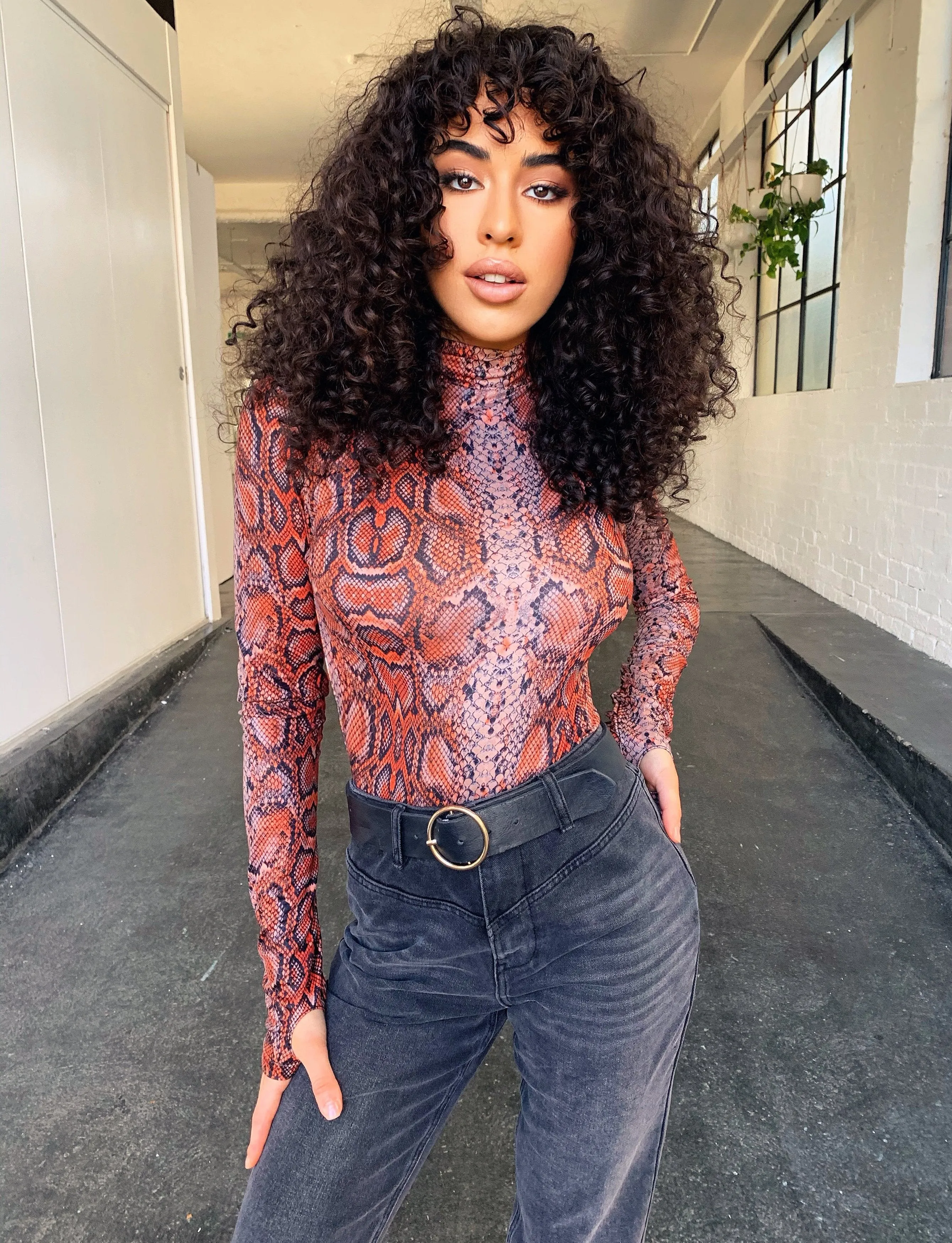 Niamh Bodysuit - Tan/Orange Snakeskin