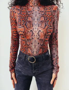 Niamh Bodysuit - Tan/Orange Snakeskin