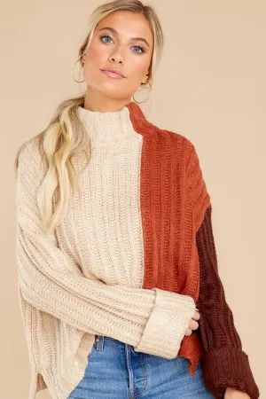 Night By The Fire Beige Colorblock Turtleneck Sweater