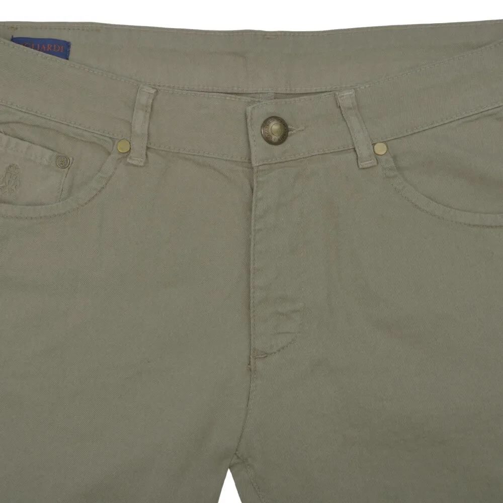 Olive Stretch Cotton Five Pocket Trousers