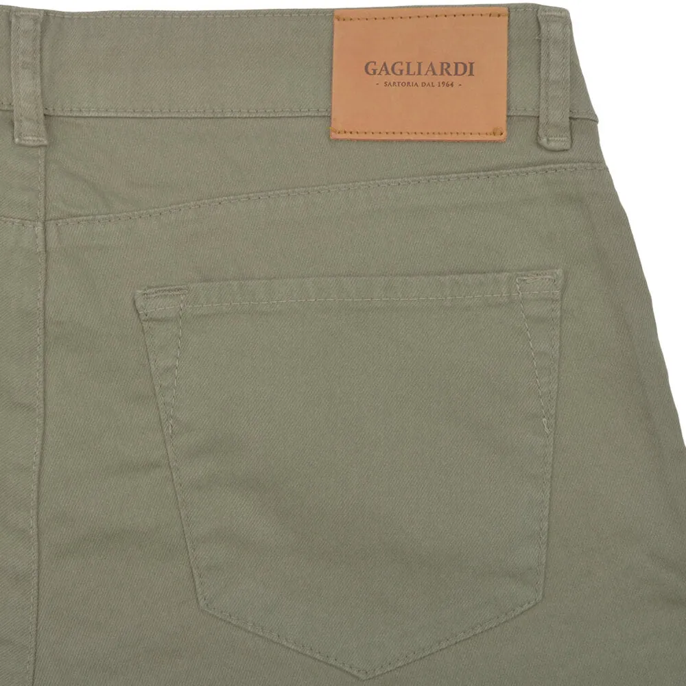 Olive Stretch Cotton Five Pocket Trousers