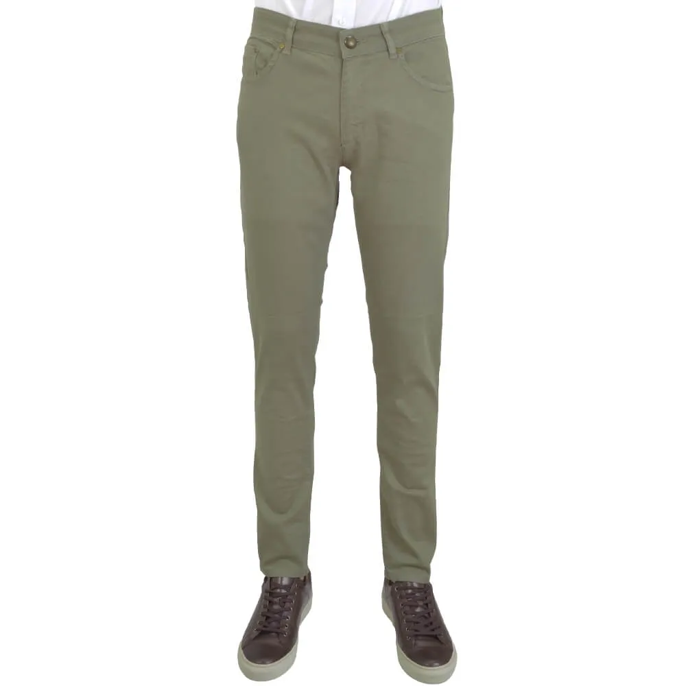 Olive Stretch Cotton Five Pocket Trousers