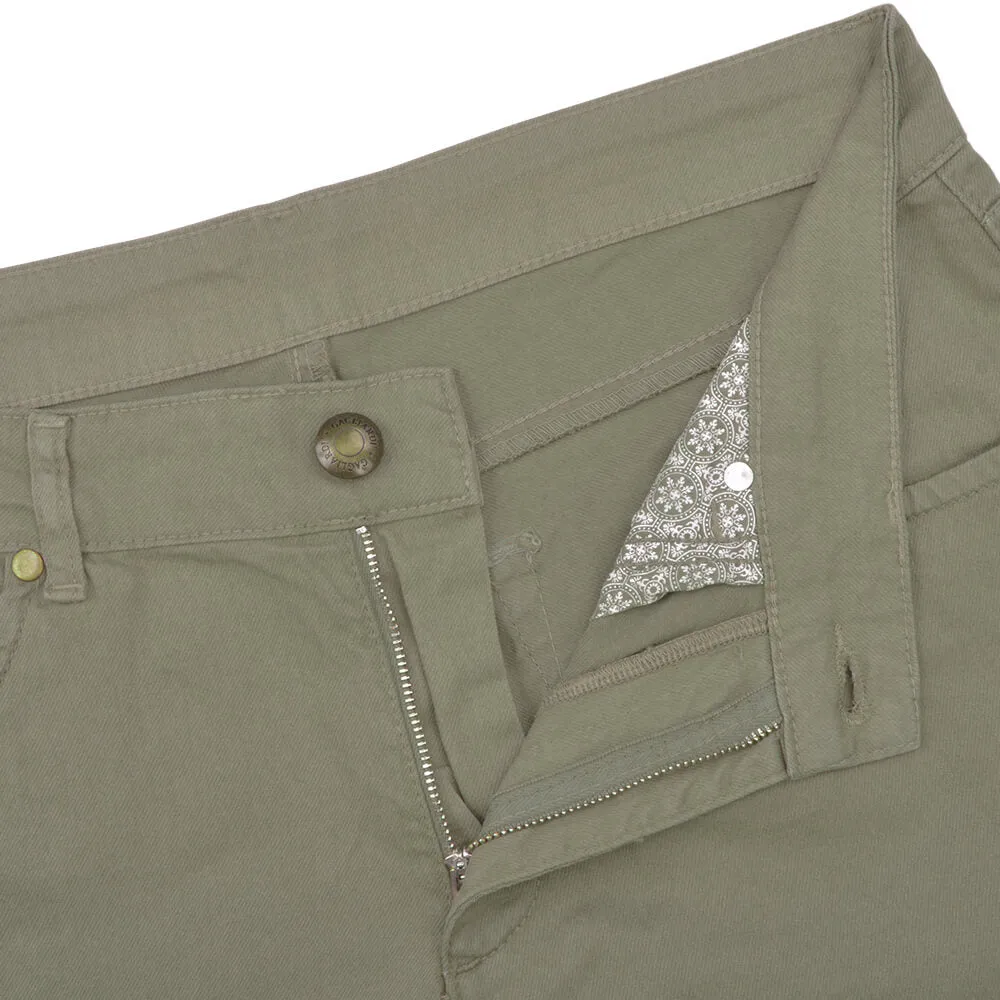 Olive Stretch Cotton Five Pocket Trousers