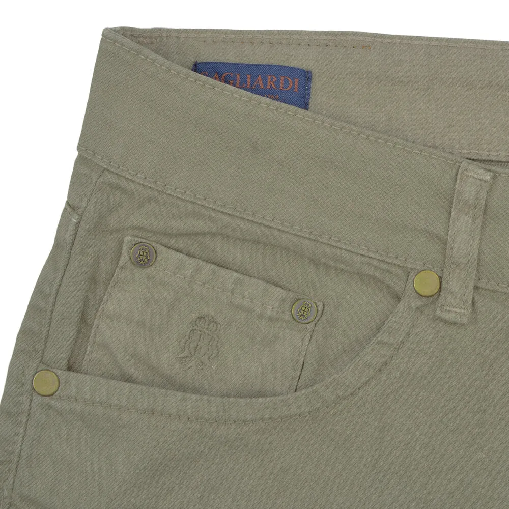 Olive Stretch Cotton Five Pocket Trousers