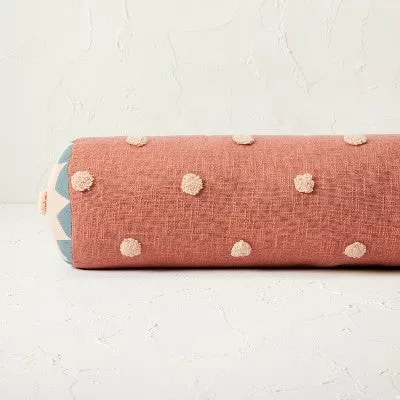 Opalhouse Jungalow Tufted Bolster Pillow Cotton 36x8 Polka Dot, Terracotta/Peach