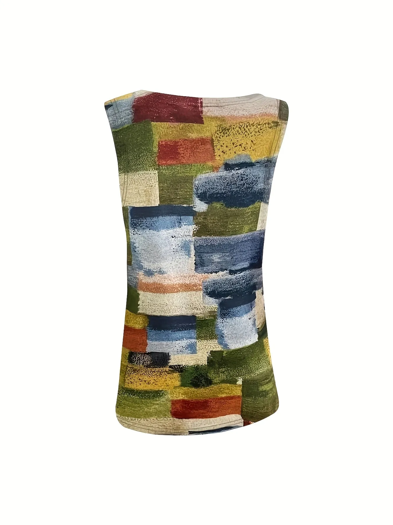 Patchwork Print Plus Size Henley Tank Top for Women