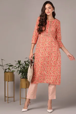 Peach Cotton Blend Straight Kurta Pant