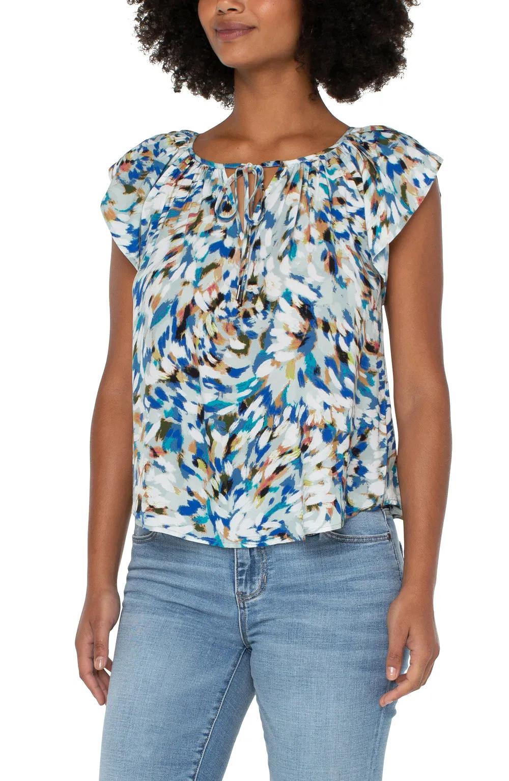 Petal Sleeve Woven Top w/Neck Ties