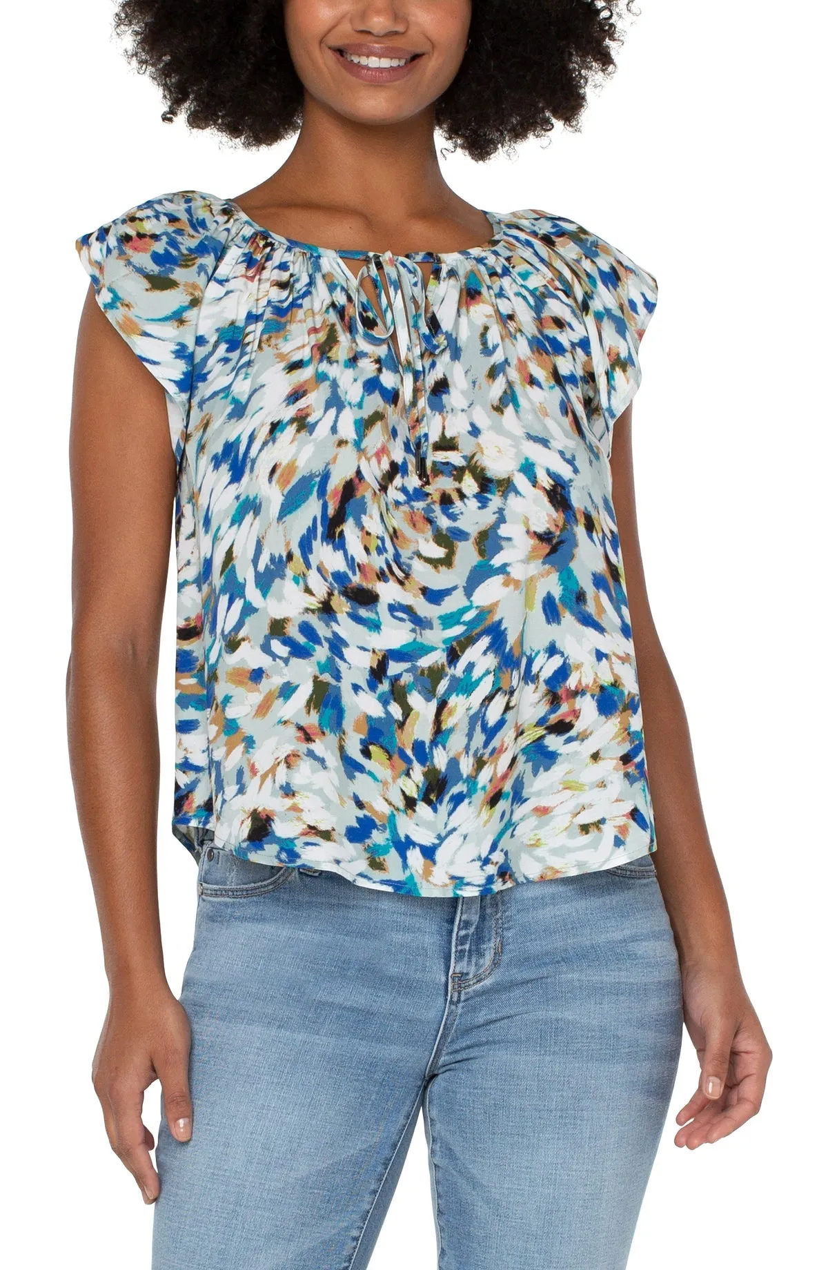 Petal Sleeve Woven Top w/Neck Ties