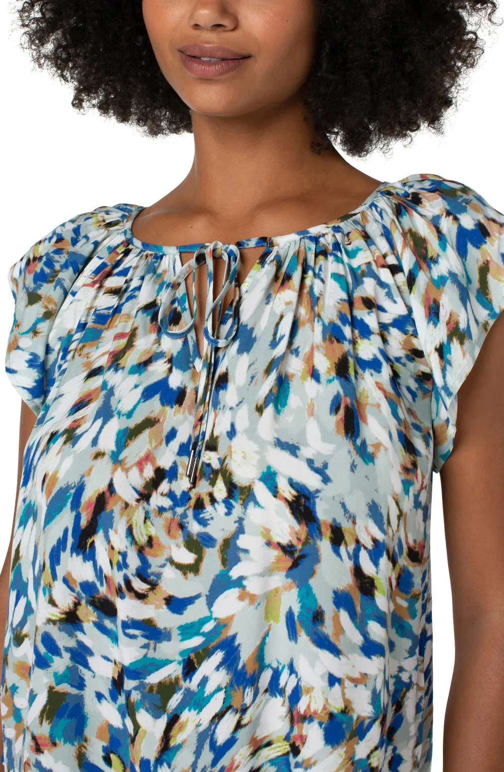 Petal Sleeve Woven Top w/Neck Ties