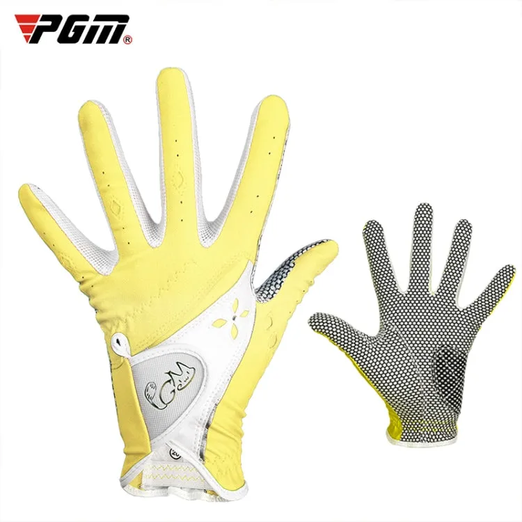 PGM One Pair Golf Non-Slip PU Leather Gloves for Women (Color:Yellow Size:20)