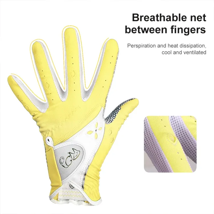 PGM One Pair Golf Non-Slip PU Leather Gloves for Women (Color:Yellow Size:20)