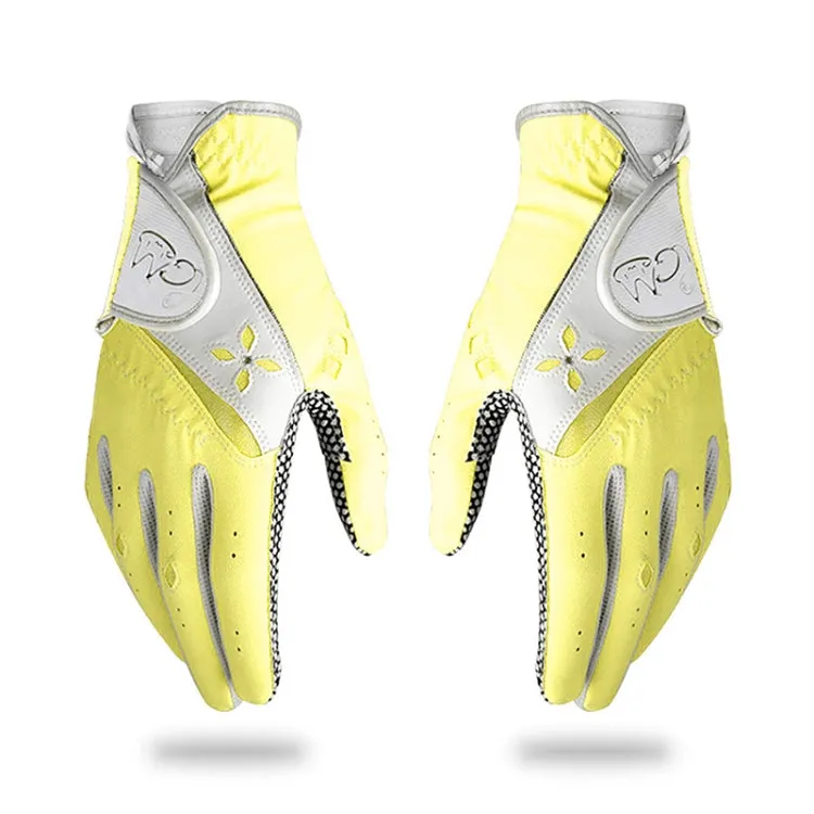 PGM One Pair Golf Non-Slip PU Leather Gloves for Women (Color:Yellow Size:20)