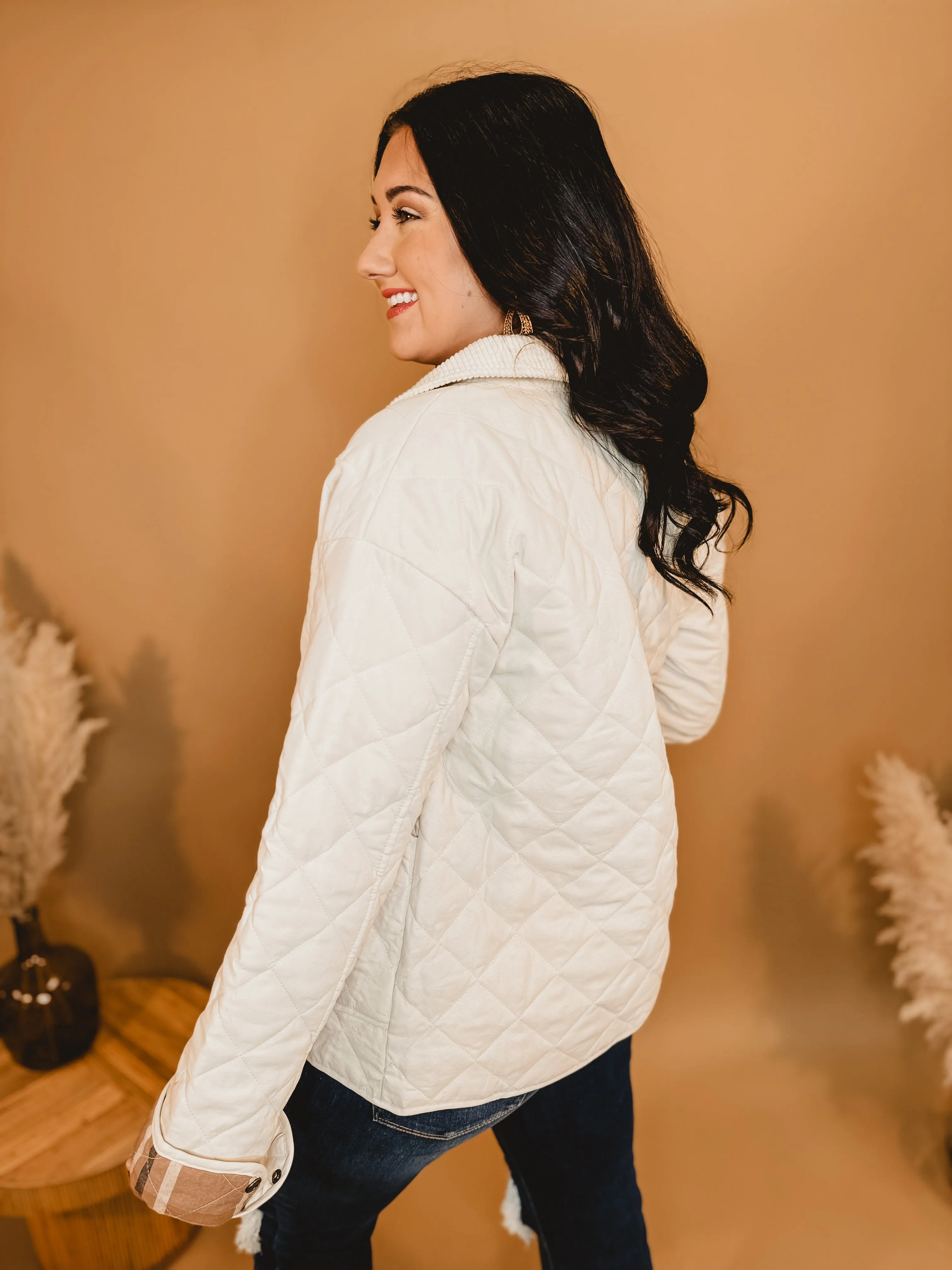 Plaid Lined Quilted Jacket - Ivory