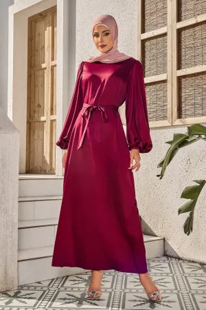 Plum Half Turtleneck Satin Maxi Dress-CLEARANCE