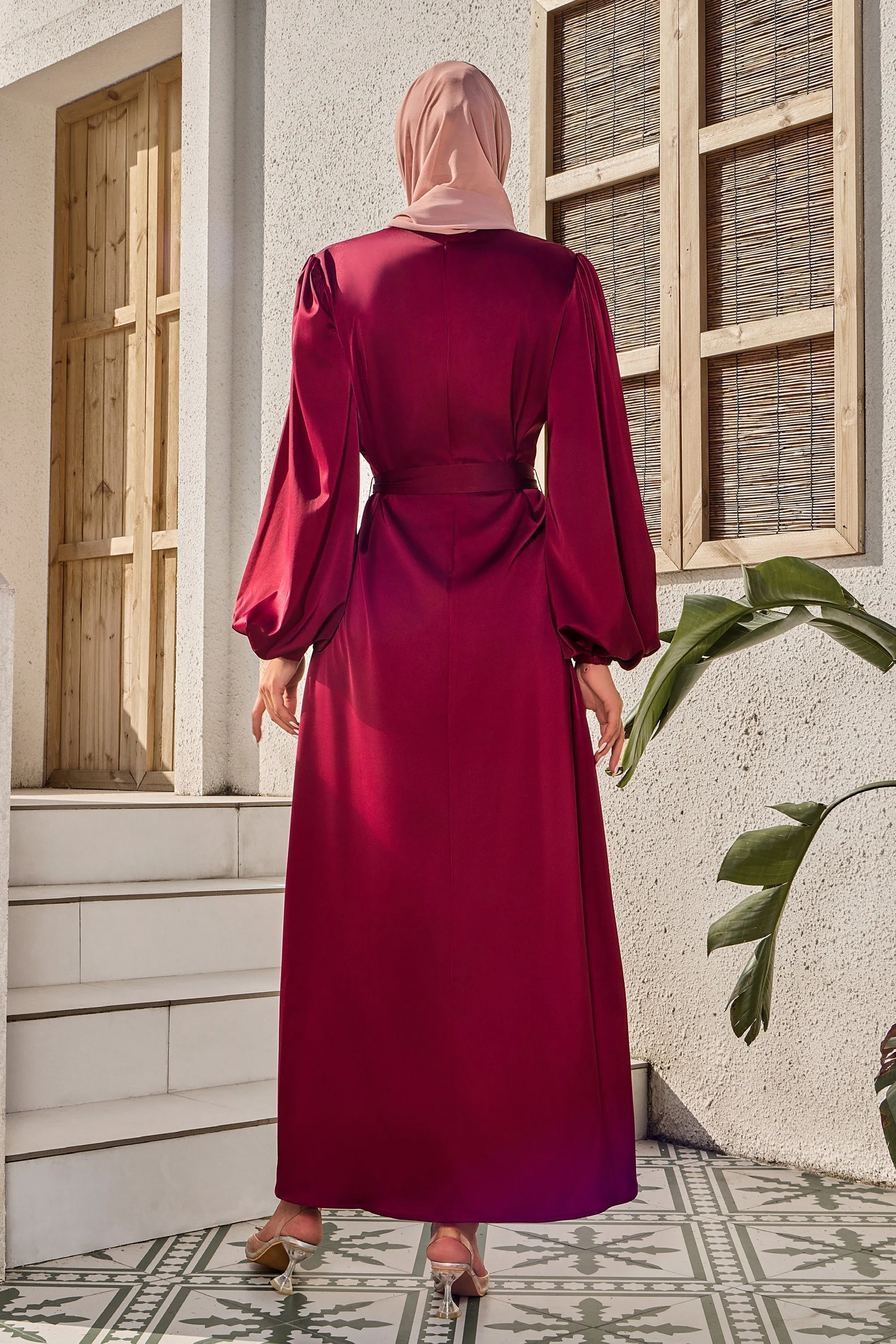 Plum Half Turtleneck Satin Maxi Dress-CLEARANCE