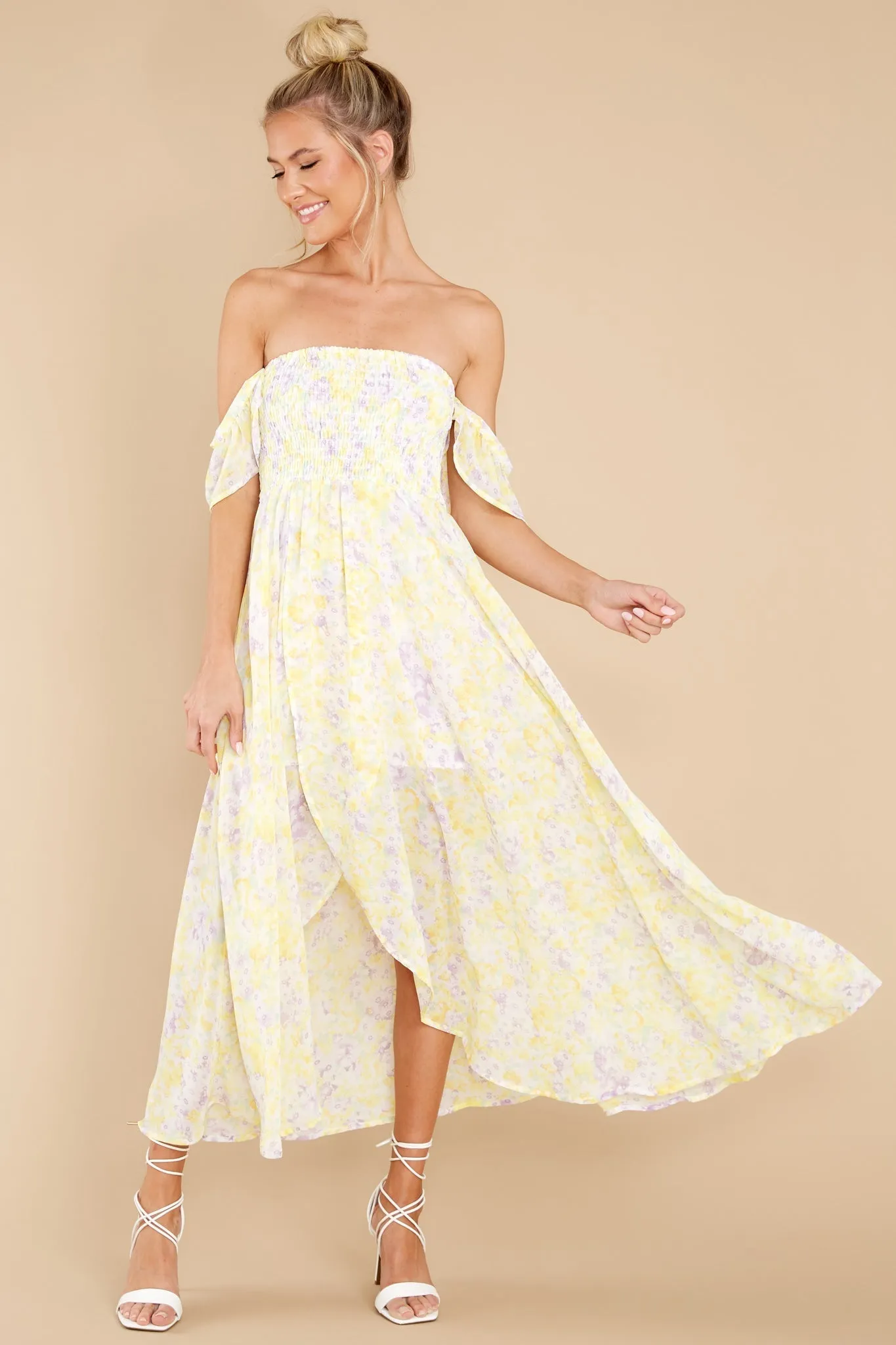 Pretty As A Picture Pastel Yellow Floral Print Midi Dress