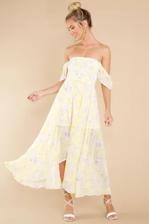 Pretty As A Picture Pastel Yellow Floral Print Midi Dress