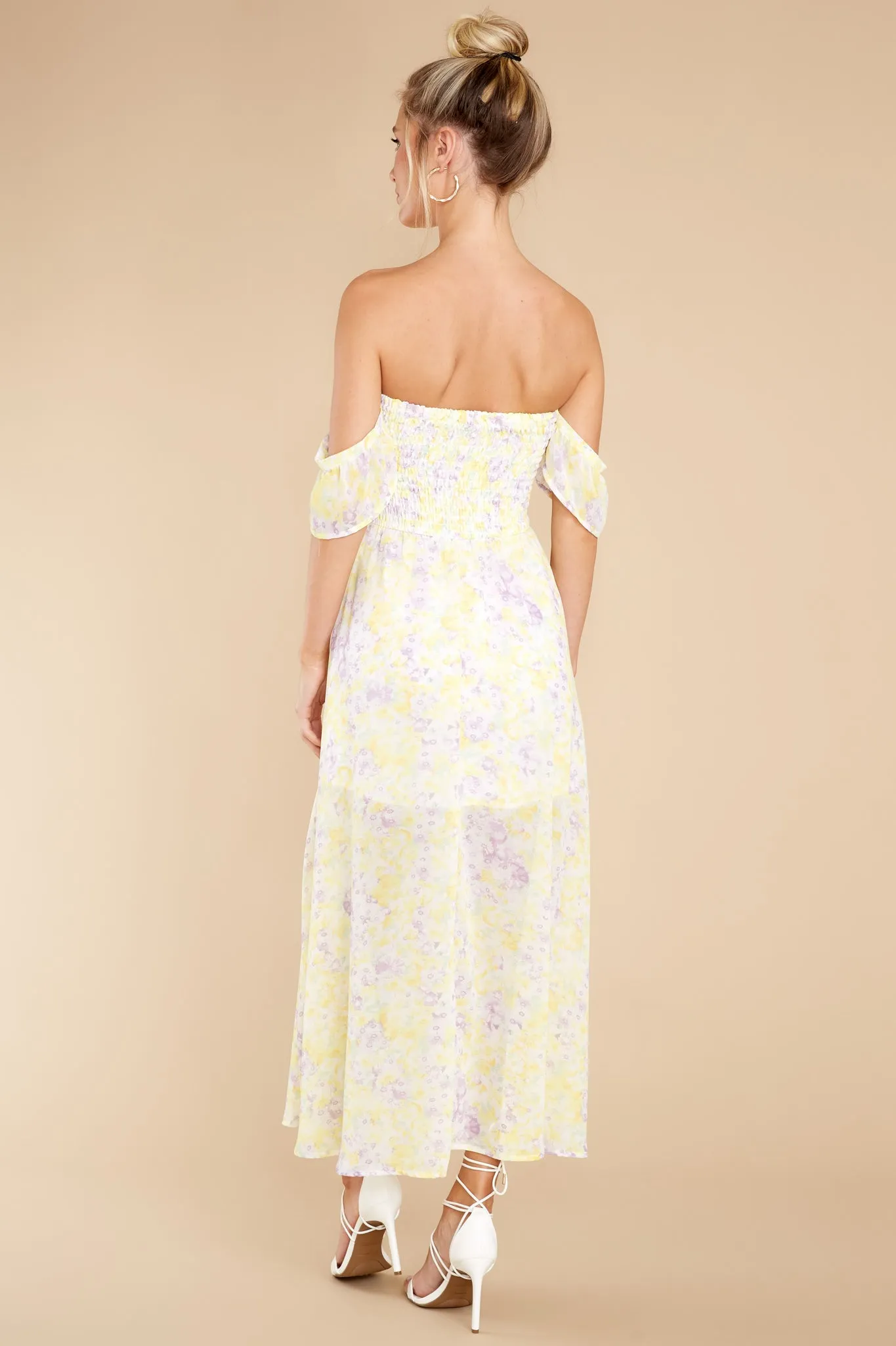 Pretty As A Picture Pastel Yellow Floral Print Midi Dress