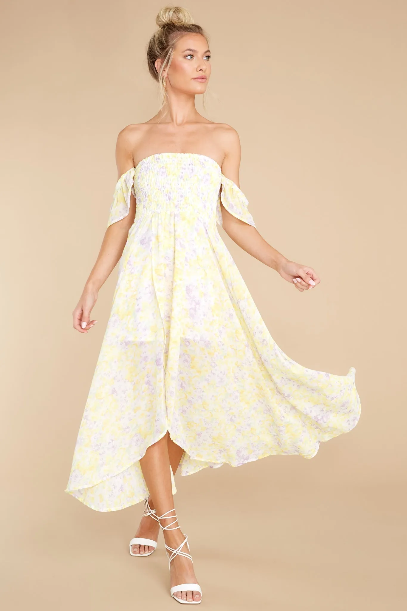 Pretty As A Picture Pastel Yellow Floral Print Midi Dress