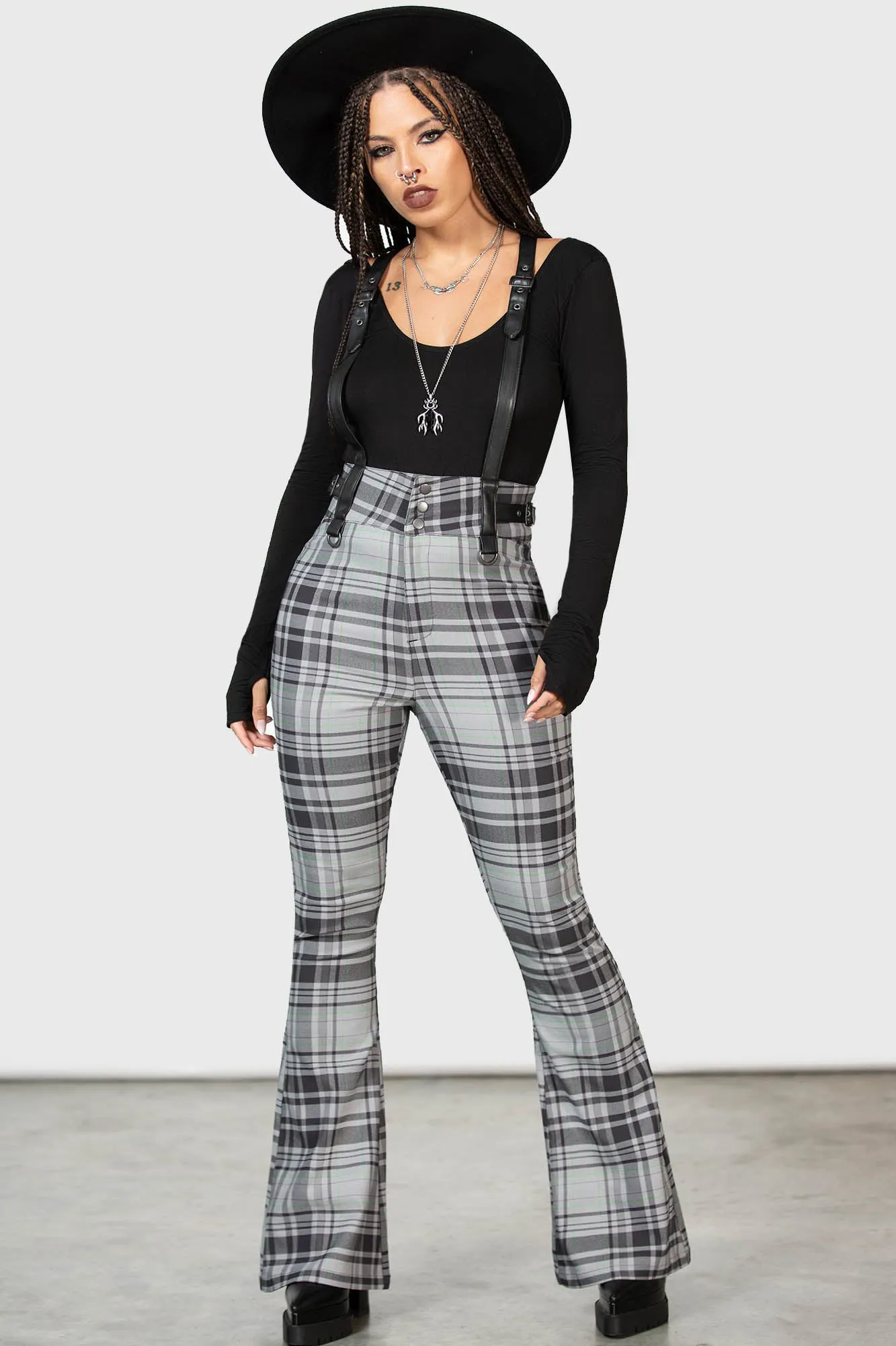 Prophet Of Doom Suspender Trousers [GREY TARTAN]