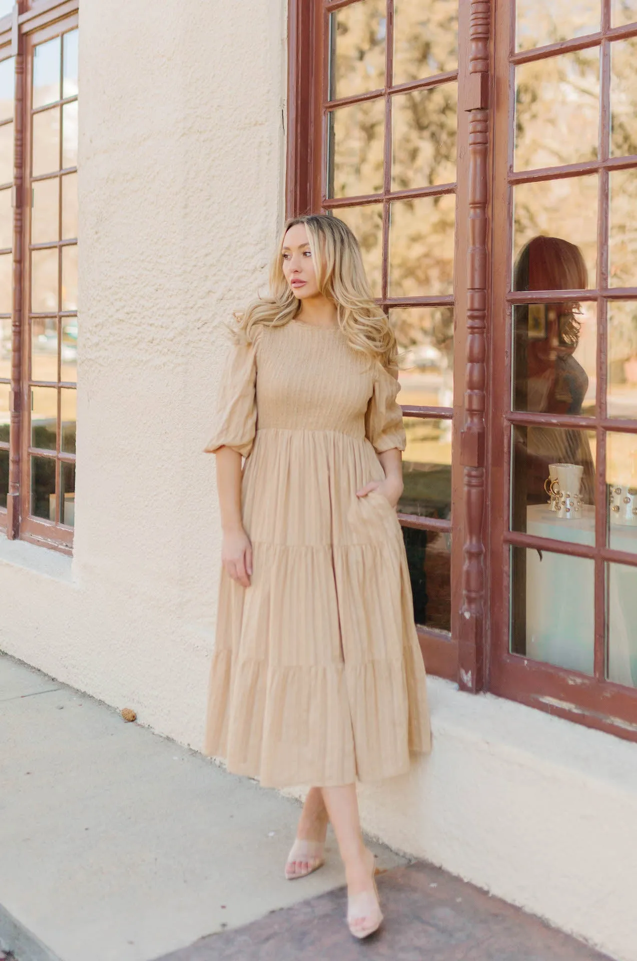 Puff Sleeve Midi Dress