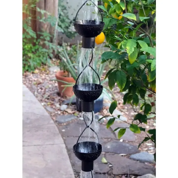 Rain Chain Modern Flower Cup Black Power Coat