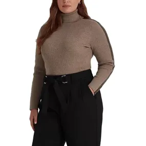 Ralph Lauren Plus Size Faux-Leather-Trim Turtleneck Sweater