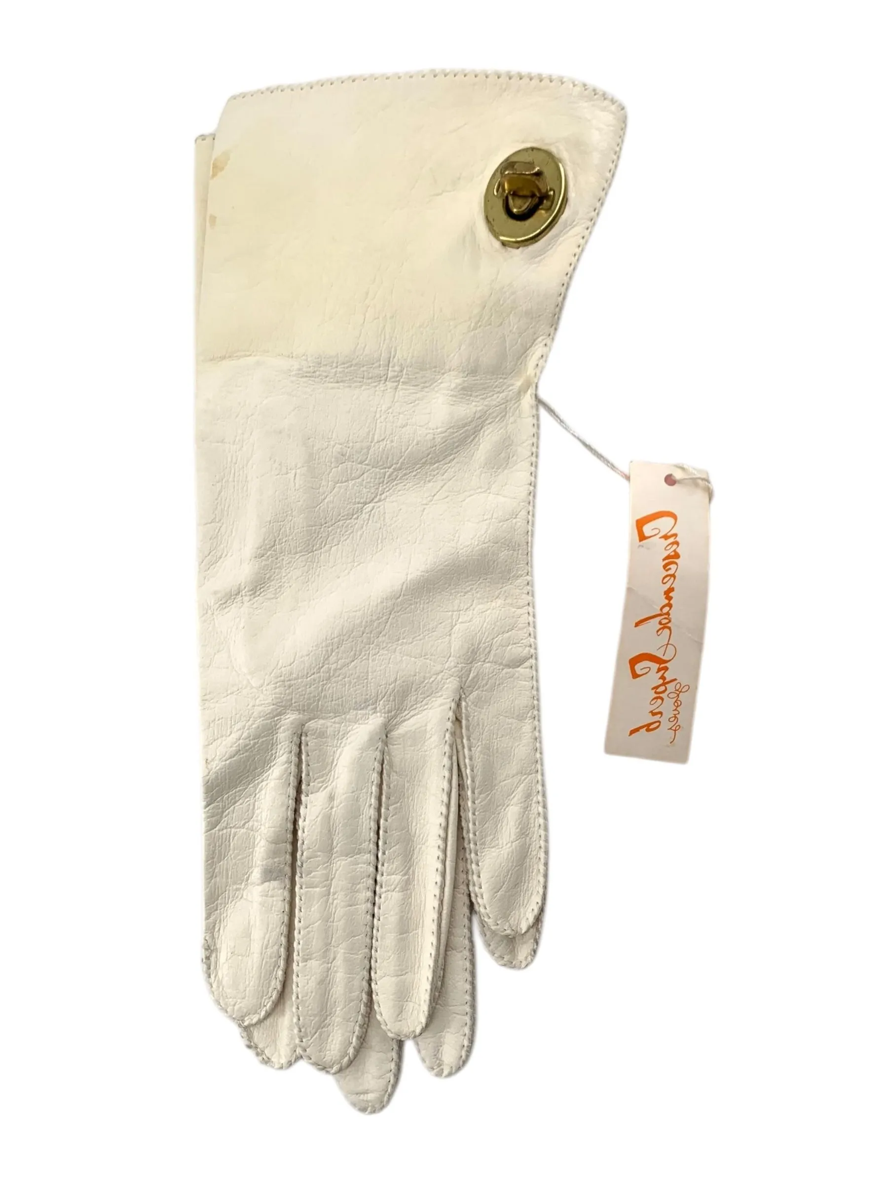 Rare Bonnie Cashin 60s/70s Cream Leather Gloves with Iconic Brass Turn-Lock Hardware, NWT