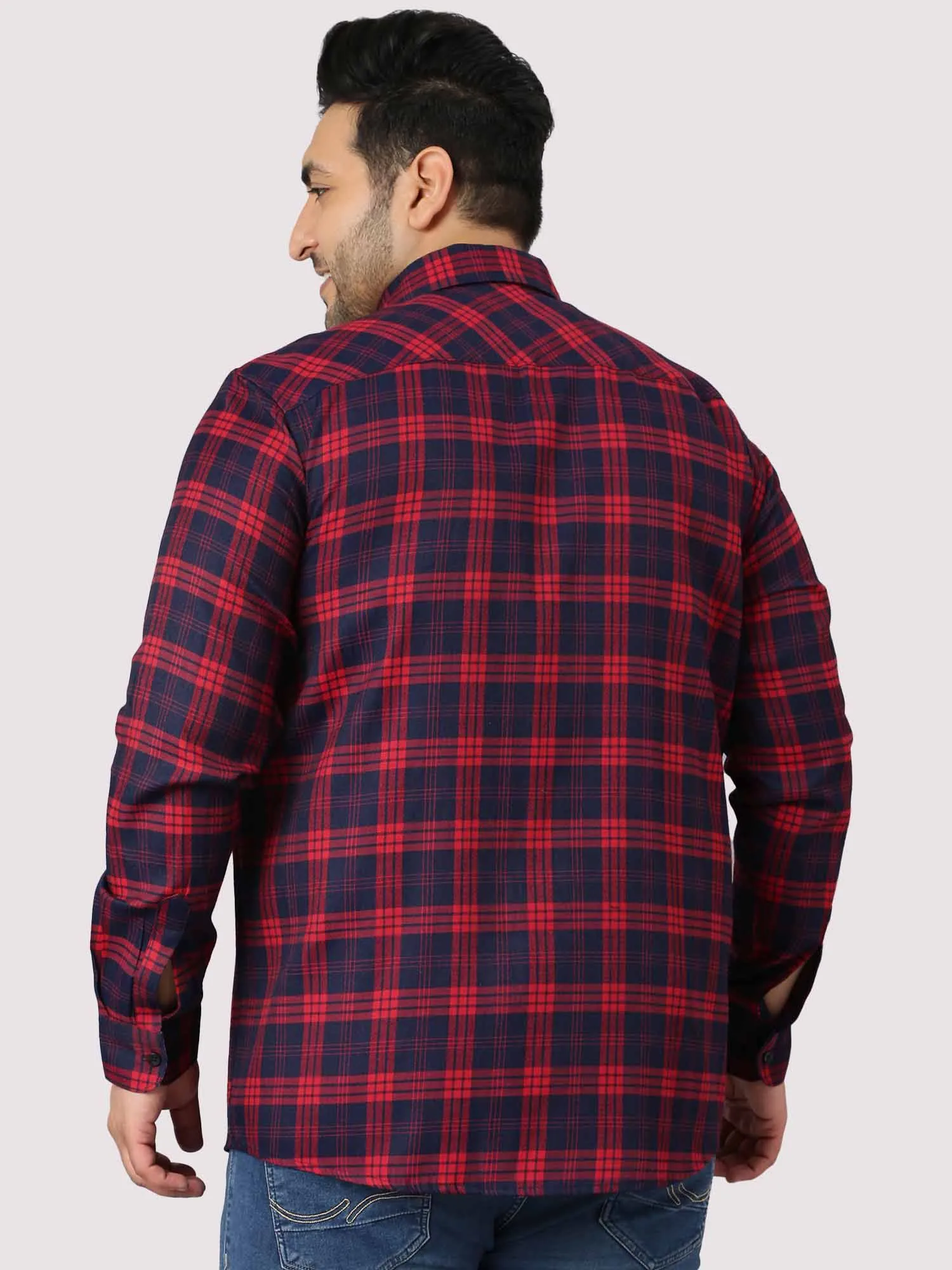 Red and Blue Indigo Cotton Check Shirt Men's Plus Size