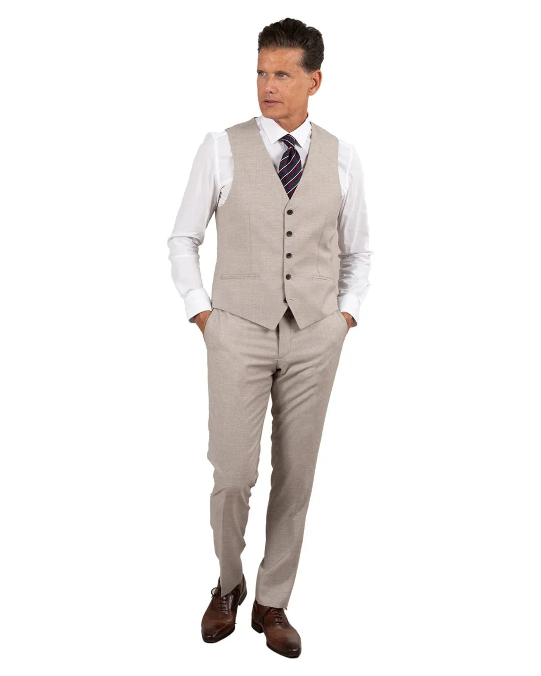 Reda Chambray Beige Suit Trousers