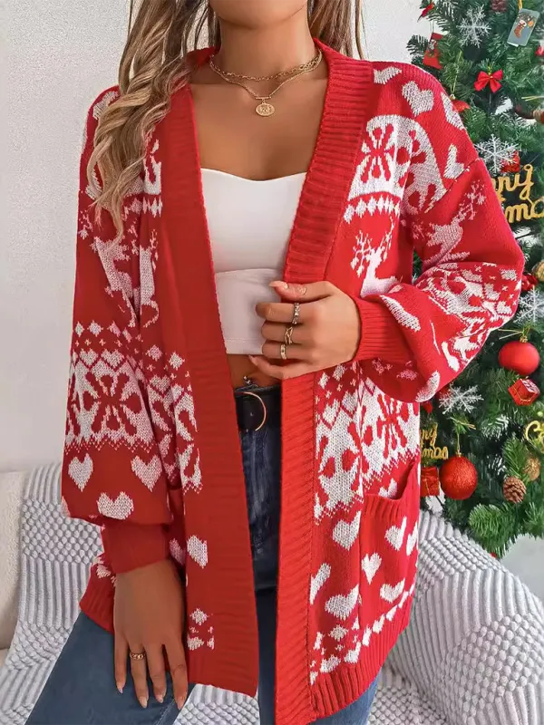 Reindeer Christmas Theme Long Sleeve Knit Cardigan