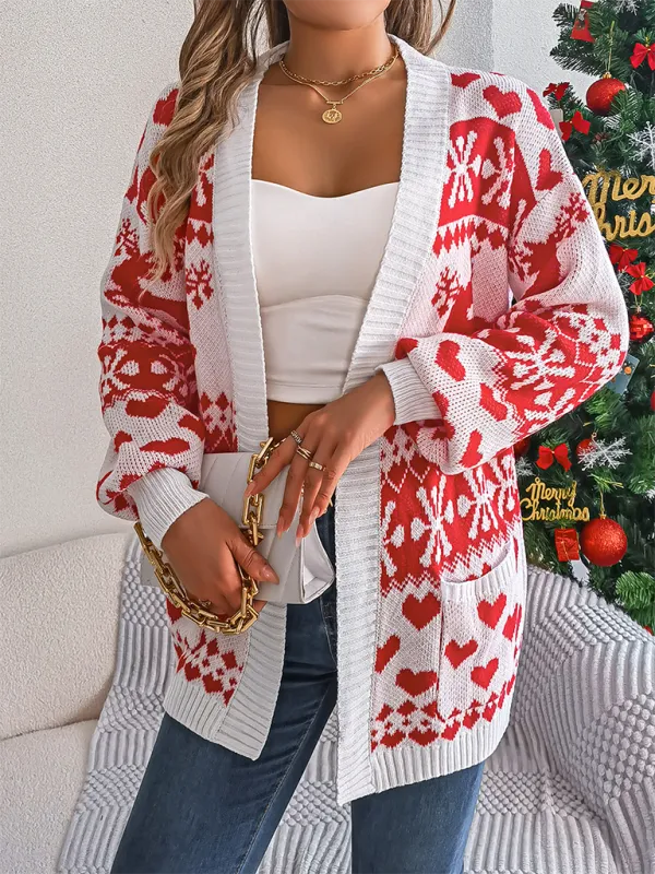 Reindeer Christmas Theme Long Sleeve Knit Cardigan