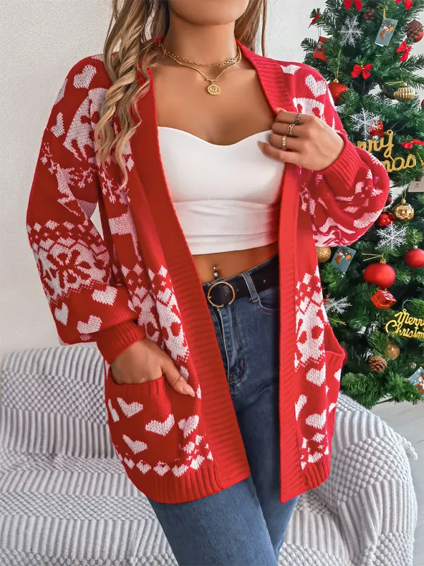 Reindeer Christmas Theme Long Sleeve Knit Cardigan