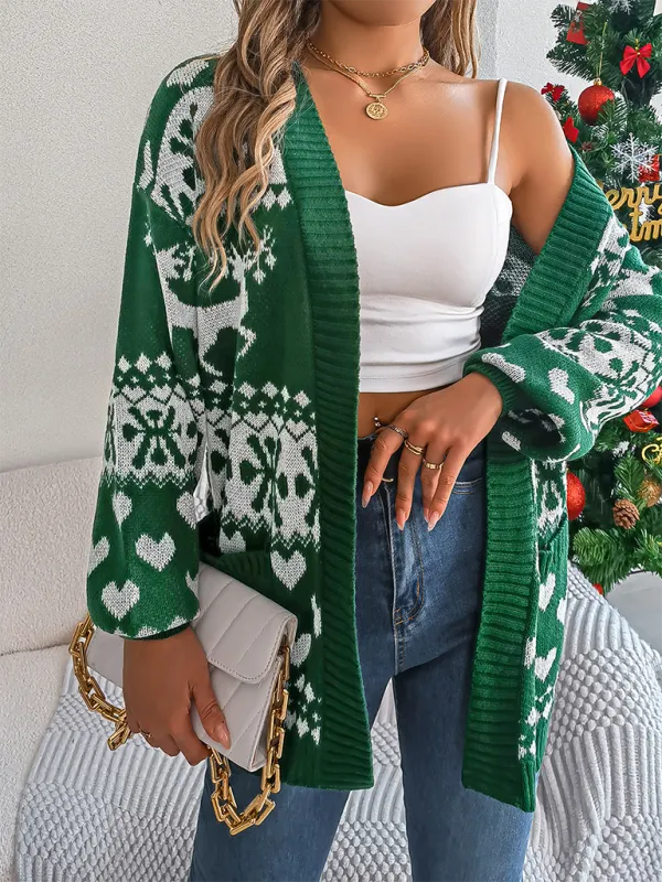 Reindeer Christmas Theme Long Sleeve Knit Cardigan