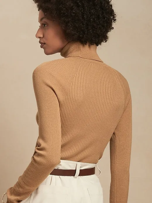 Ribbed Turtleneck Sweater in Camel