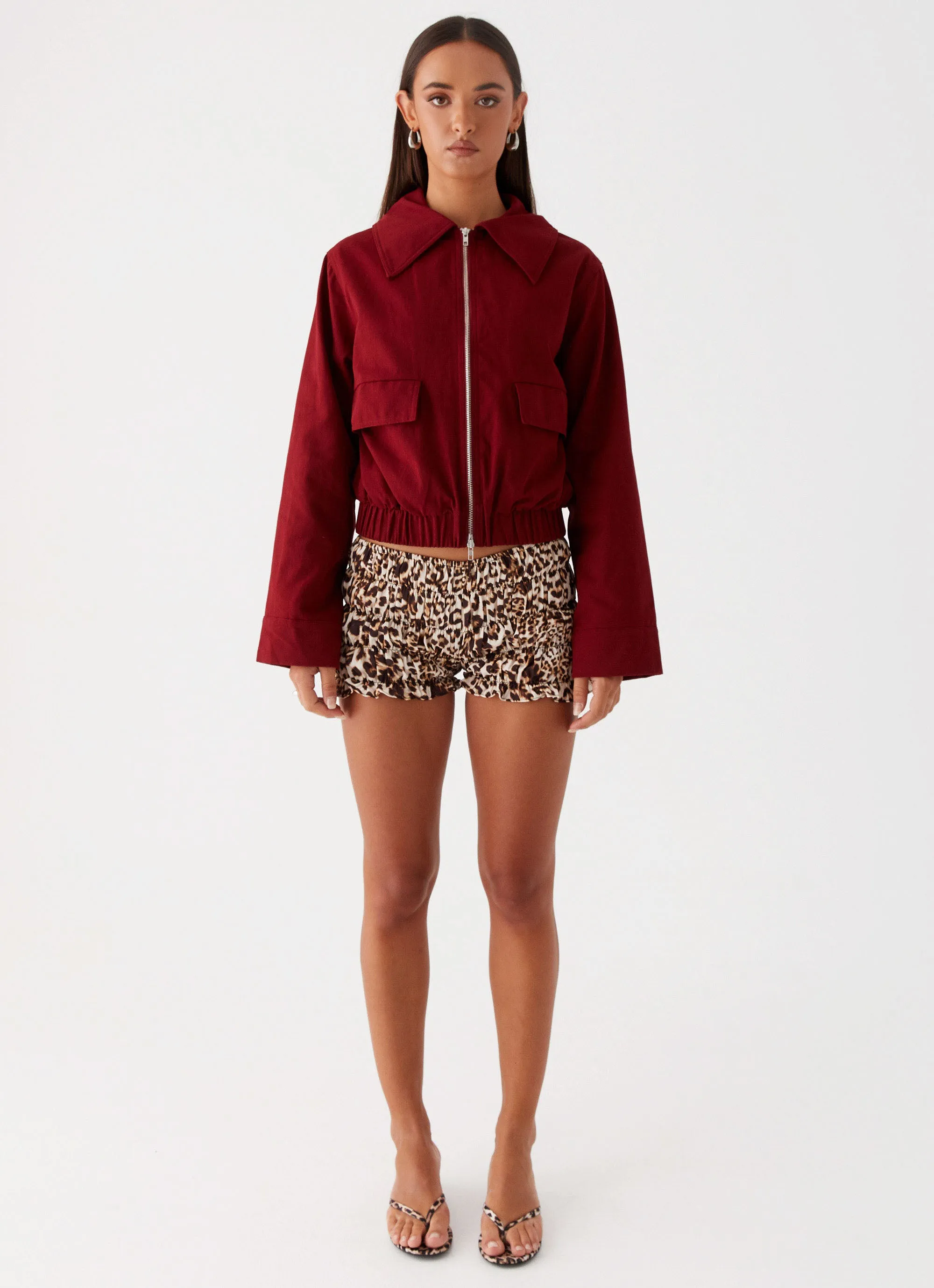 Right Direction Oversized Bomber Jacket - Deep Red