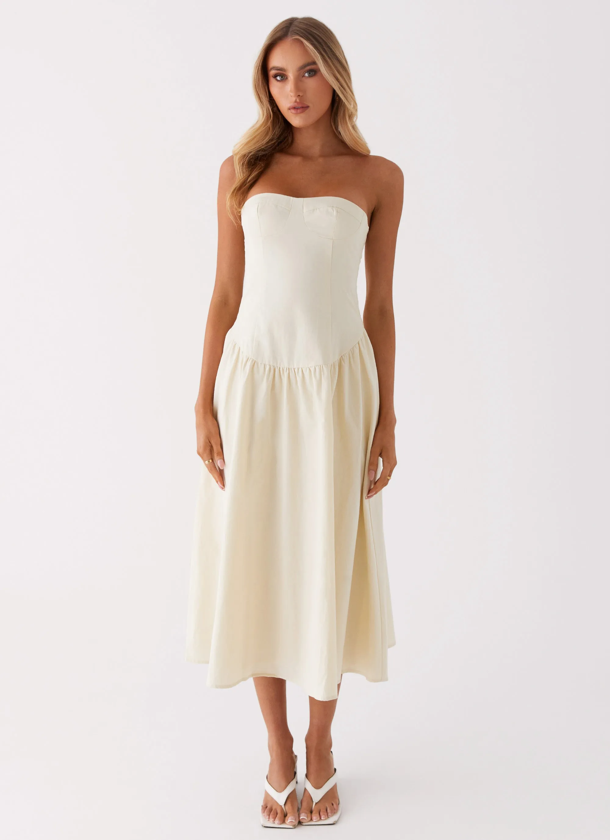 Rosebud Bustier Midi Dress - Ivory