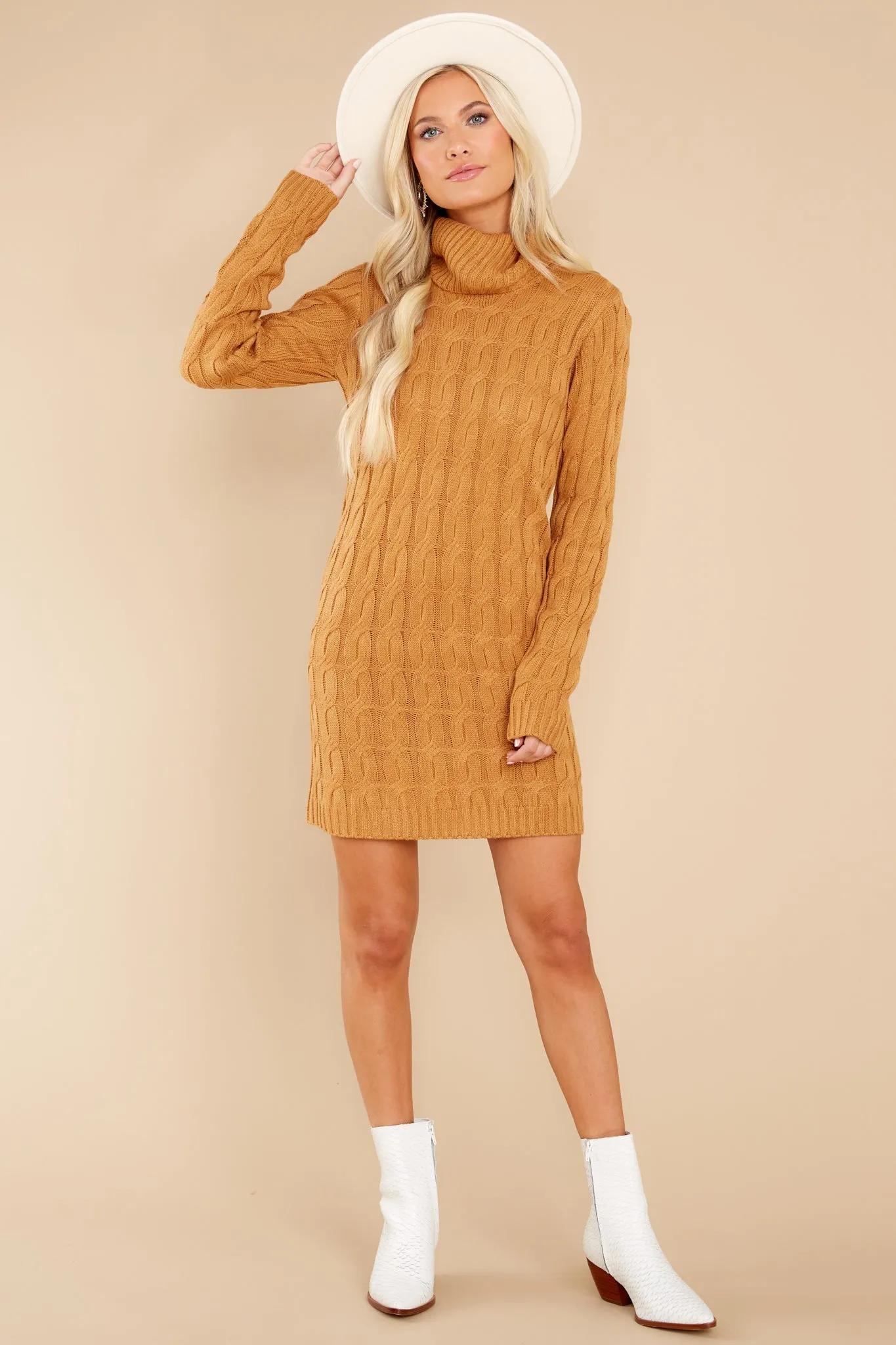 Season's Greetings Camel Sweater Dress