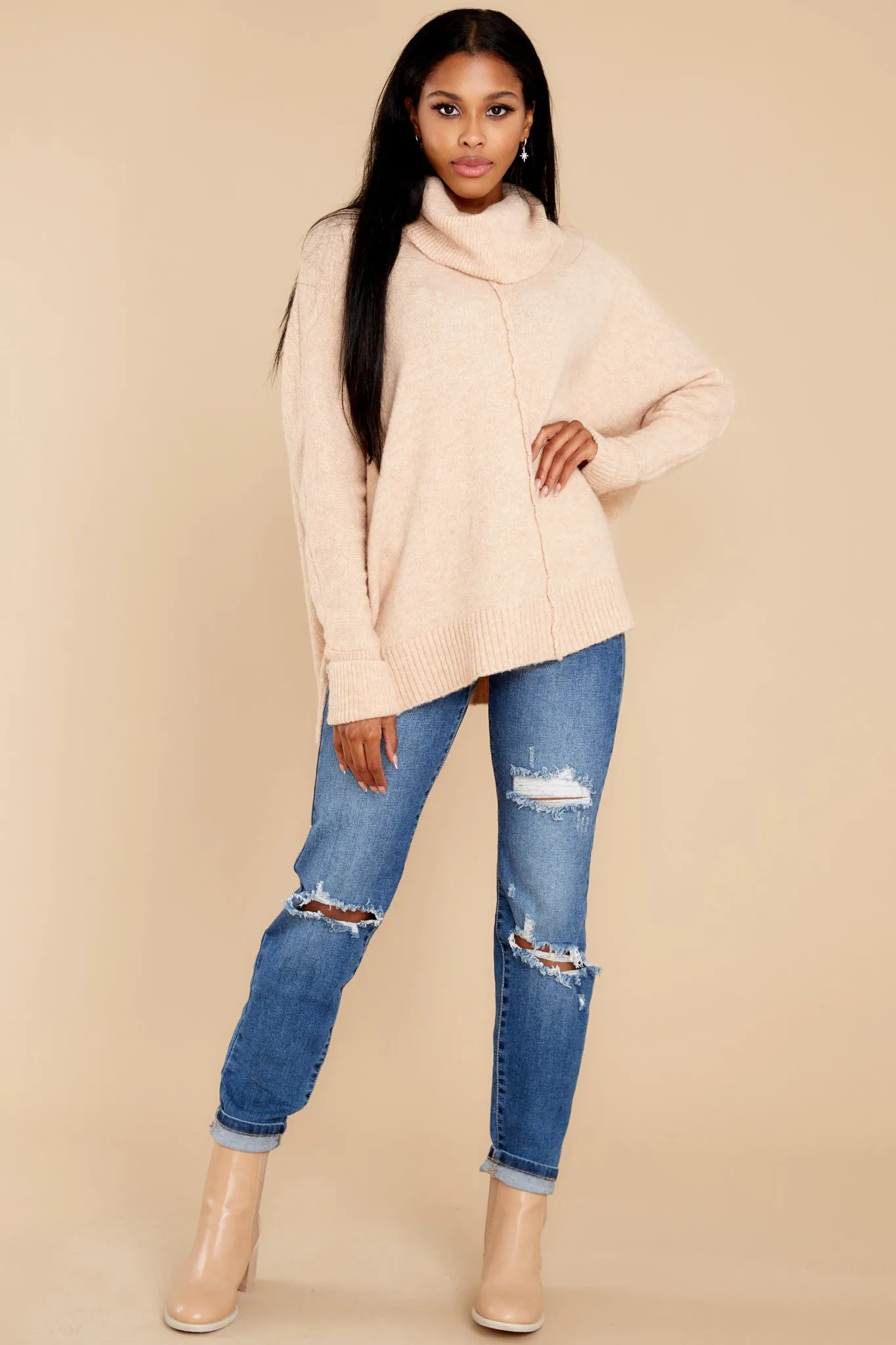 Secret To Love Beige Turtleneck Sweater